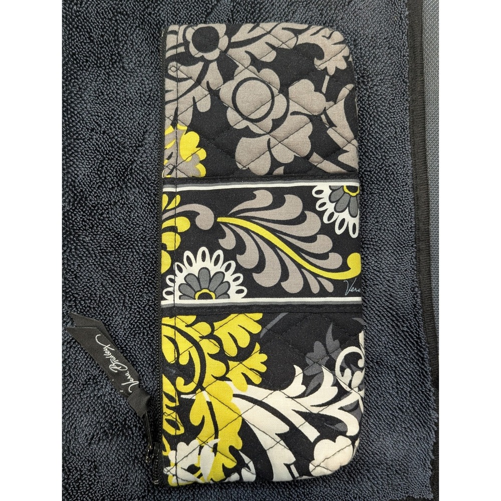 Vera Bradley Yellow Black Baroque Floral Quilted Cotton Makeup Pouch Pencil Case